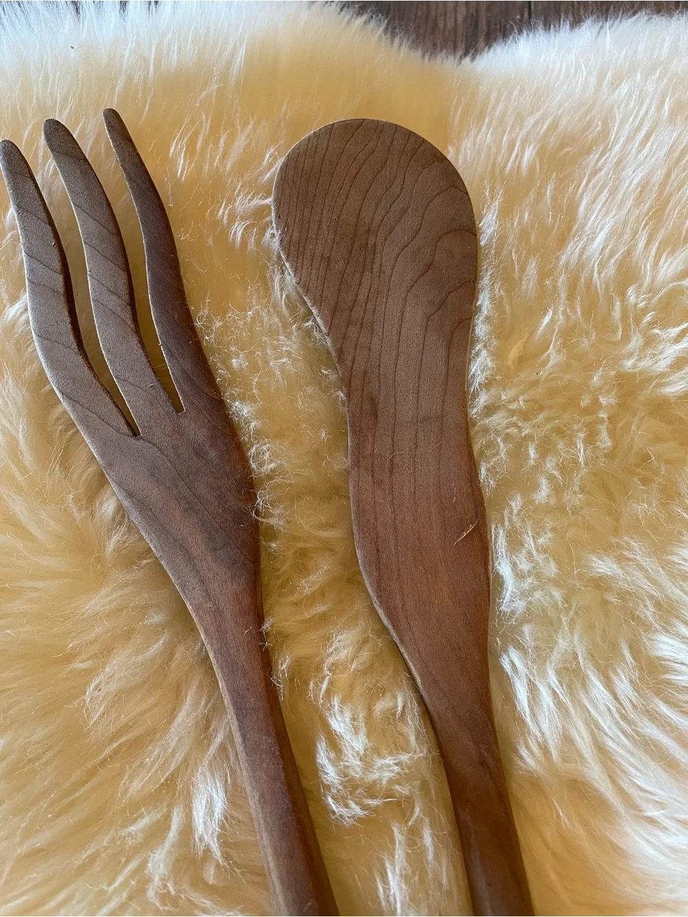 Hand-carved Wood Salad Servers